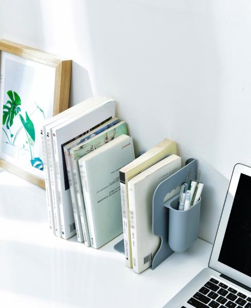 Großhandel B2B Buchstützen grau ausziehbar kreativ minimalistisch mit stifthalter
